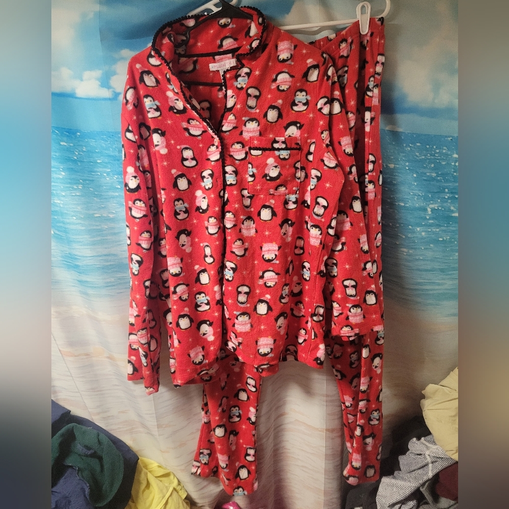 Pillow Talk Women's 2‎ PC Fleece Pajama Set Size XL Penguins